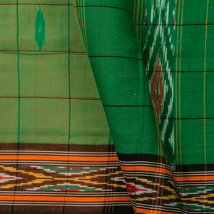 Light Green And Brown Pochampally Ikkat Cotton Saree For Office Wear PV SC 213