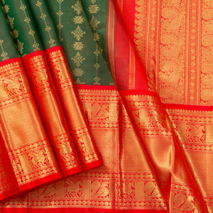 Green And Red Kanchipuram Silk Saree For Wedding Wear PV NYC 1387