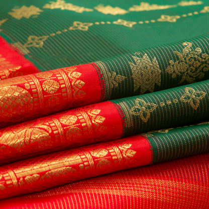 Green And Red Kanchipuram Silk Saree For Wedding Wear PV NYC 1387