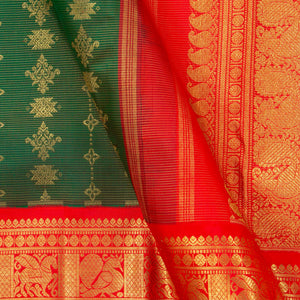 Green And Red Kanchipuram Silk Saree For Wedding Wear PV NYC 1387