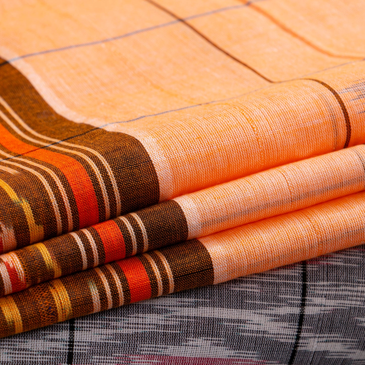 Peach, Maroon And Grey Pochampally Ikkat Cotton Saree For Office Wear PV SC 210