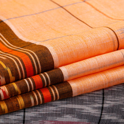 Peach, Maroon And Grey Pochampally Ikkat Cotton Saree For Office Wear PV SC 210