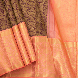 Brown And Pastel Pink Kanchipuram Silk Saree For Wedding Wear PV NYC 1398