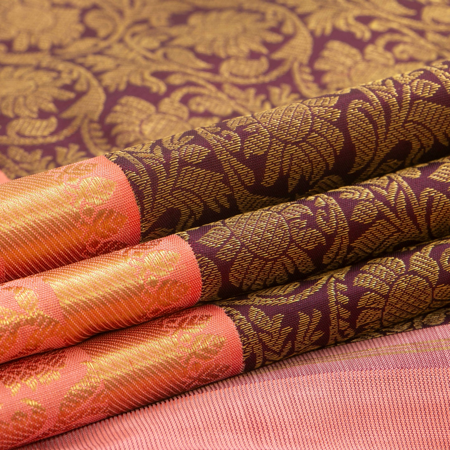 Brown And Pastel Pink Kanchipuram Silk Saree For Wedding Wear PV NYC 1398