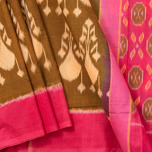 Brown AndPochampally Ikkat Cotton Saree For Office Wear PV SC 229