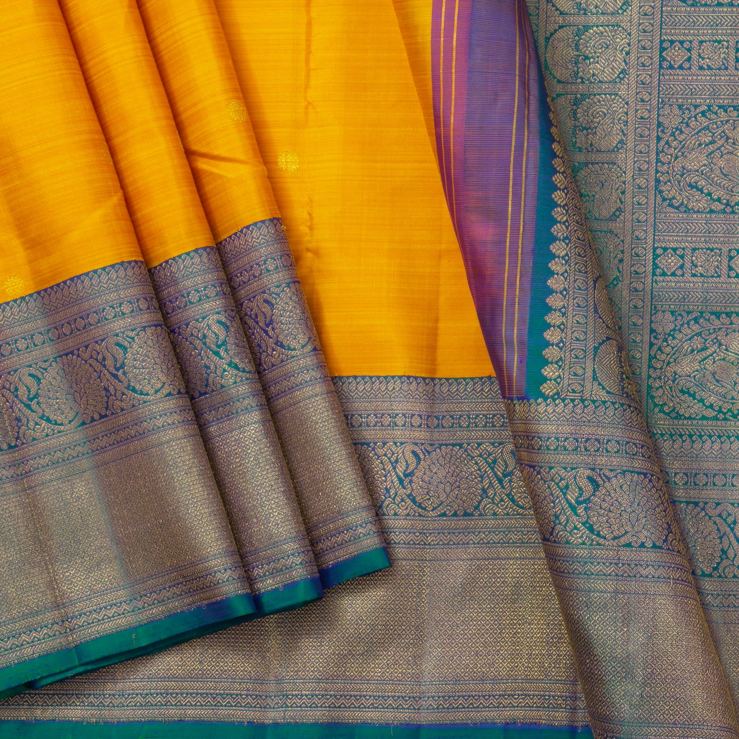 Yellow And Mayilkazhuthu Blue Kanchipuram Silk Saree For Wedding Wear PV NYC 1259