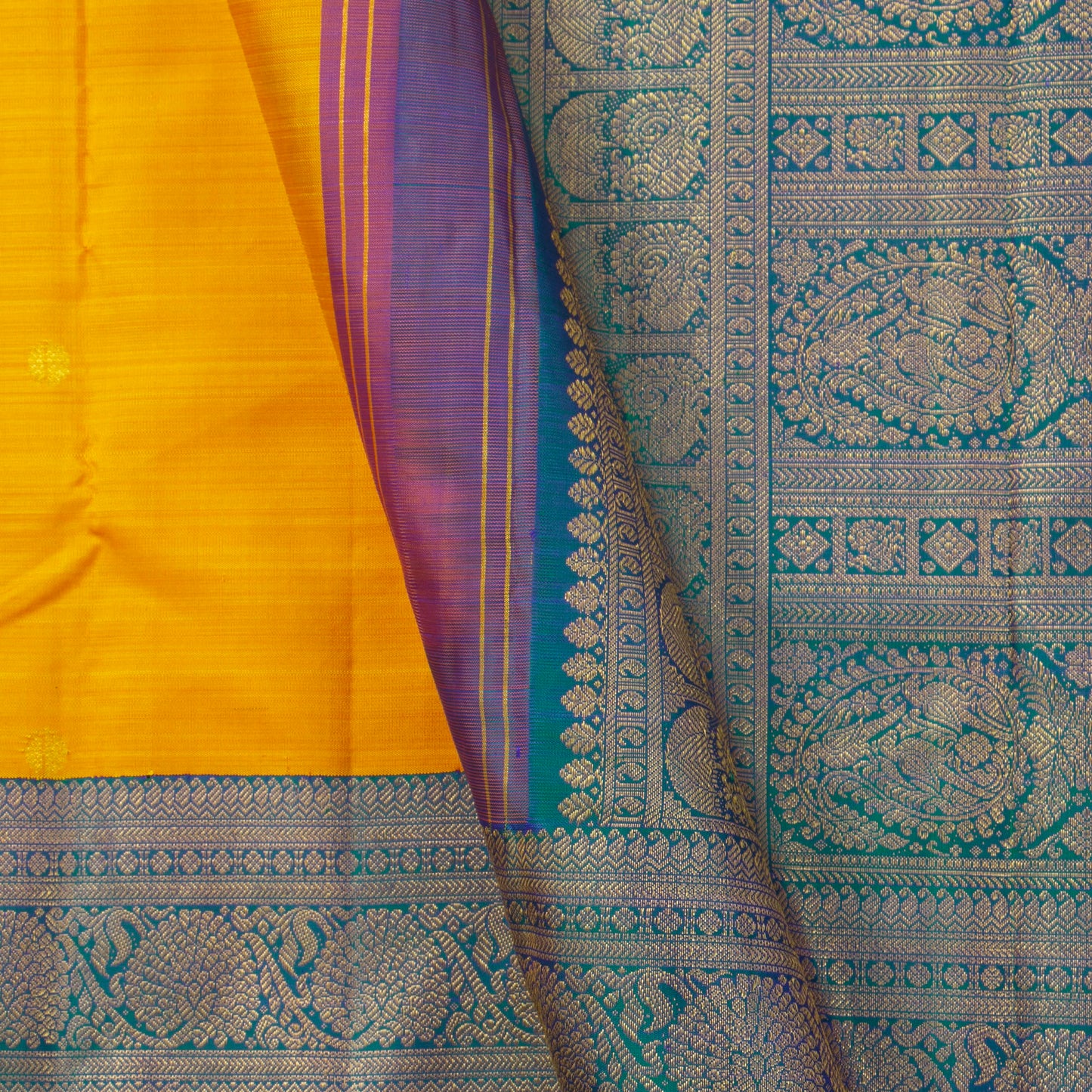 Yellow And Mayilkazhuthu Blue Kanchipuram Silk Saree For Wedding Wear PV NYC 1259