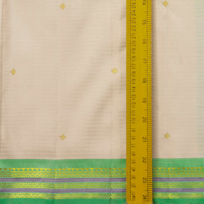 Off White And Green Kanchipuram Silk Saree For Festive Wear PV NYC 1330