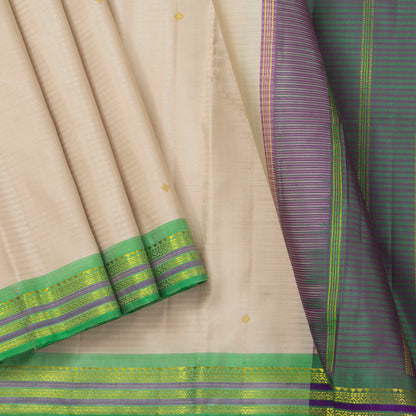 Off White And Green Kanchipuram Silk Saree For Festive Wear PV NYC 1330