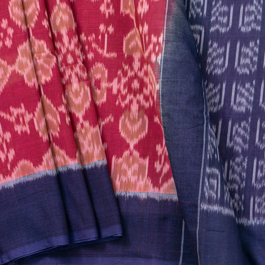 Pink And Blue Pochampally Ikkat Cotton Saree For Office Wear PV SC 226