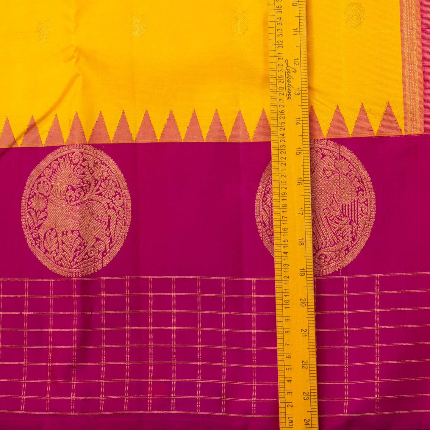 Yellow And Magenta Kanchipuram Silk Saree For Wedding Wear PV NYC 1300