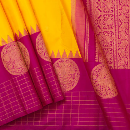 Yellow And Magenta Kanchipuram Silk Saree For Wedding Wear PV NYC 1300