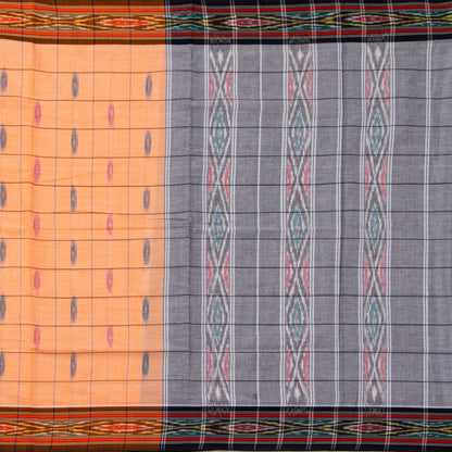 Peach, Maroon And Grey Pochampally Ikkat Cotton Saree For Office Wear PV SC 210