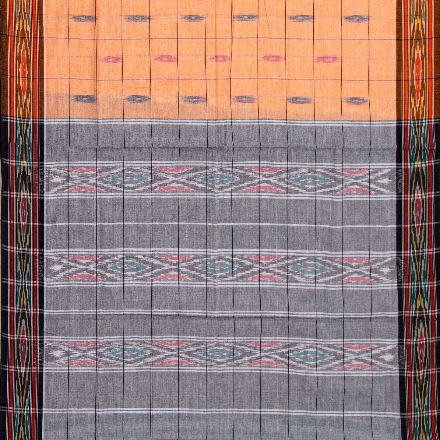 Peach, Maroon And Grey Pochampally Ikkat Cotton Saree For Office Wear PV SC 210