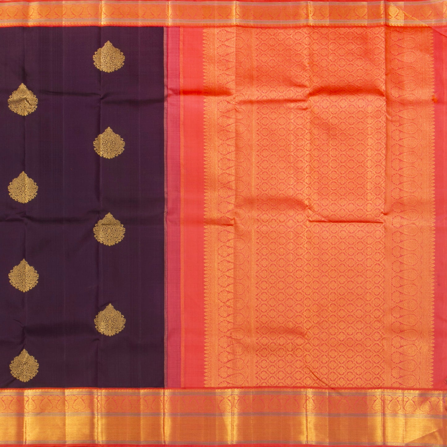 Brown And Orange Kanchipuram Silk Saree For Wedding Wear PV NYC 1262