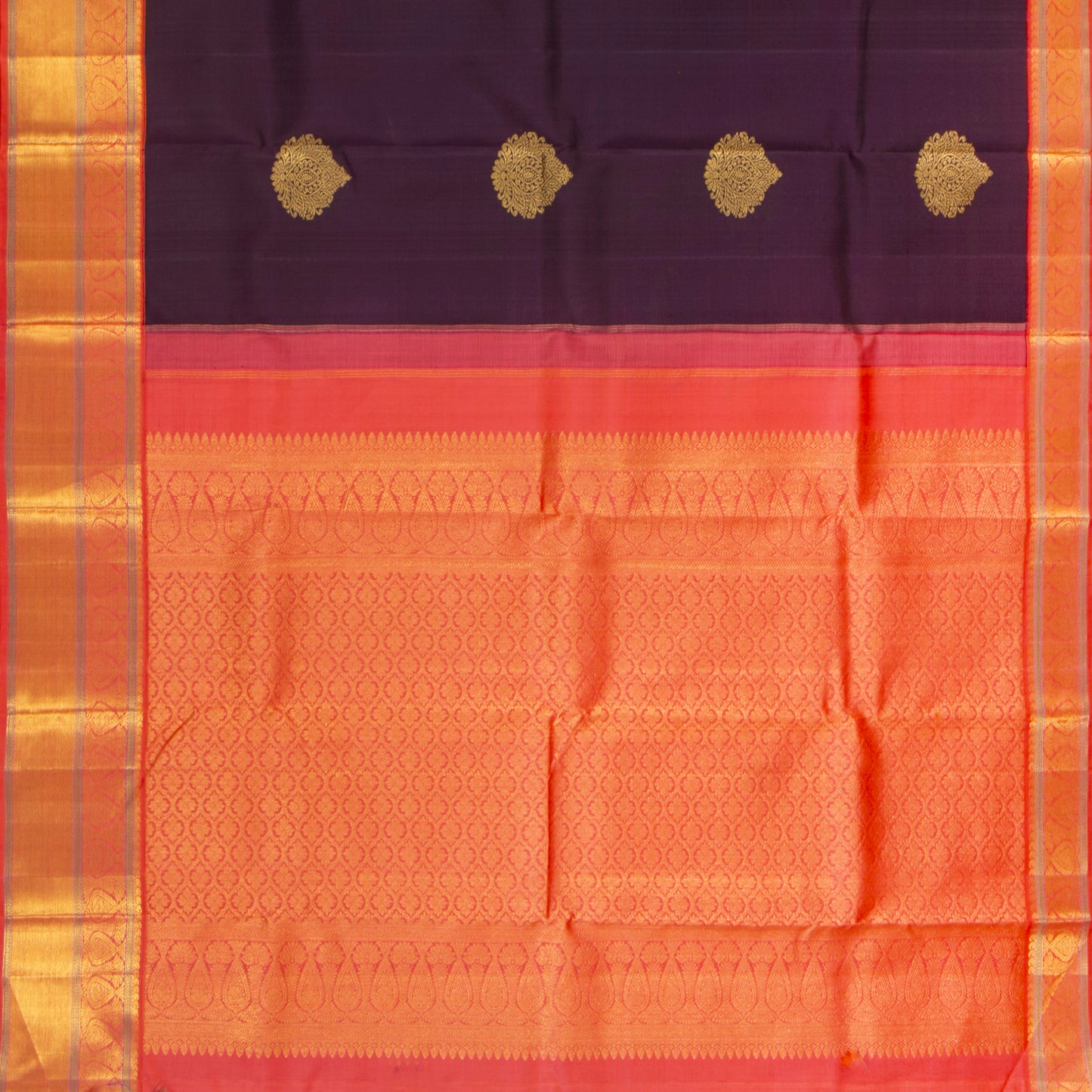 Brown And Orange Kanchipuram Silk Saree For Wedding Wear PV NYC 1262