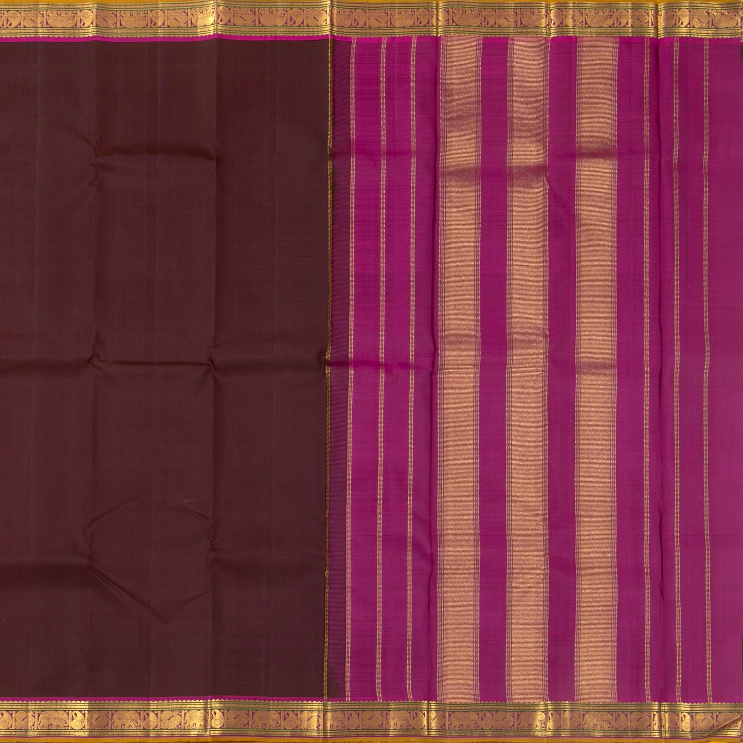 Brown And Magenta Kanchipuram Silk Saree For Wedding Wear PV NYC 1428