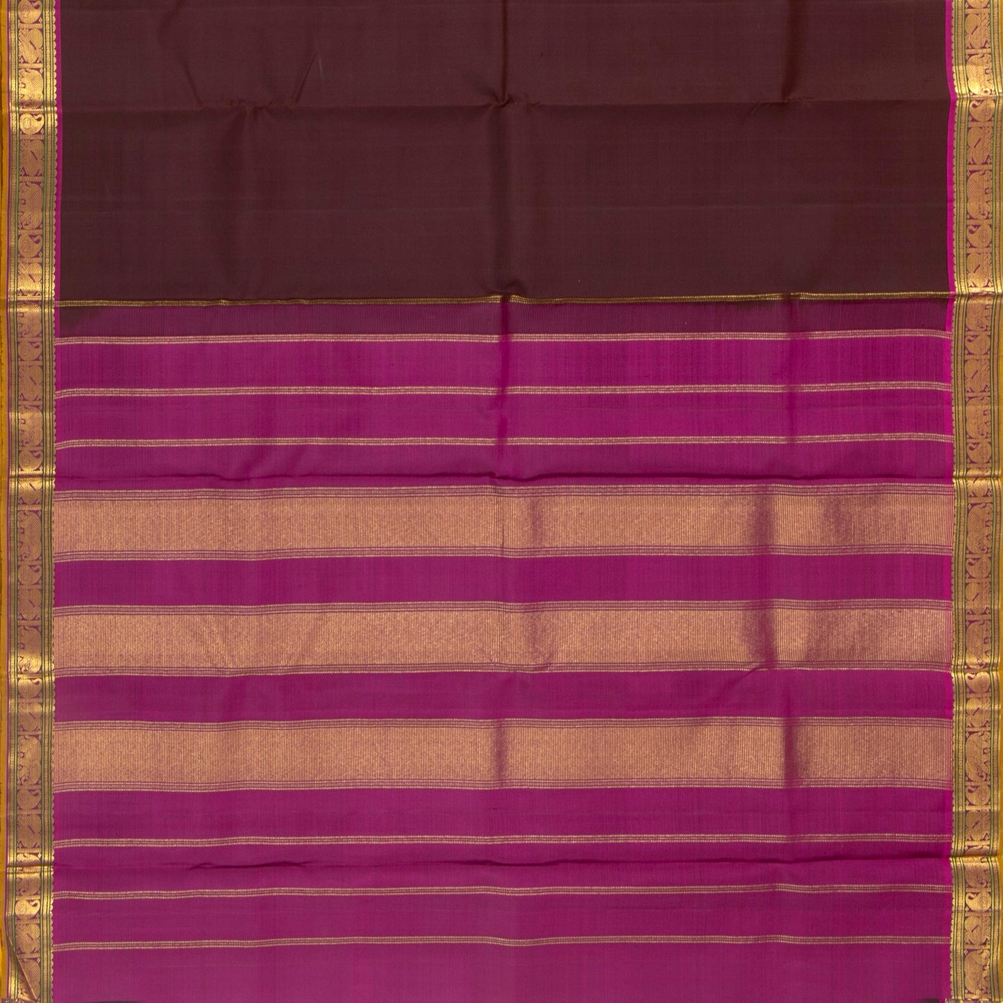 Brown And Magenta Kanchipuram Silk Saree For Wedding Wear PV NYC 1428