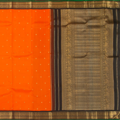 Orange And Black Kanchipuram Silk Saree For Wedding Wear PV NYC 1363