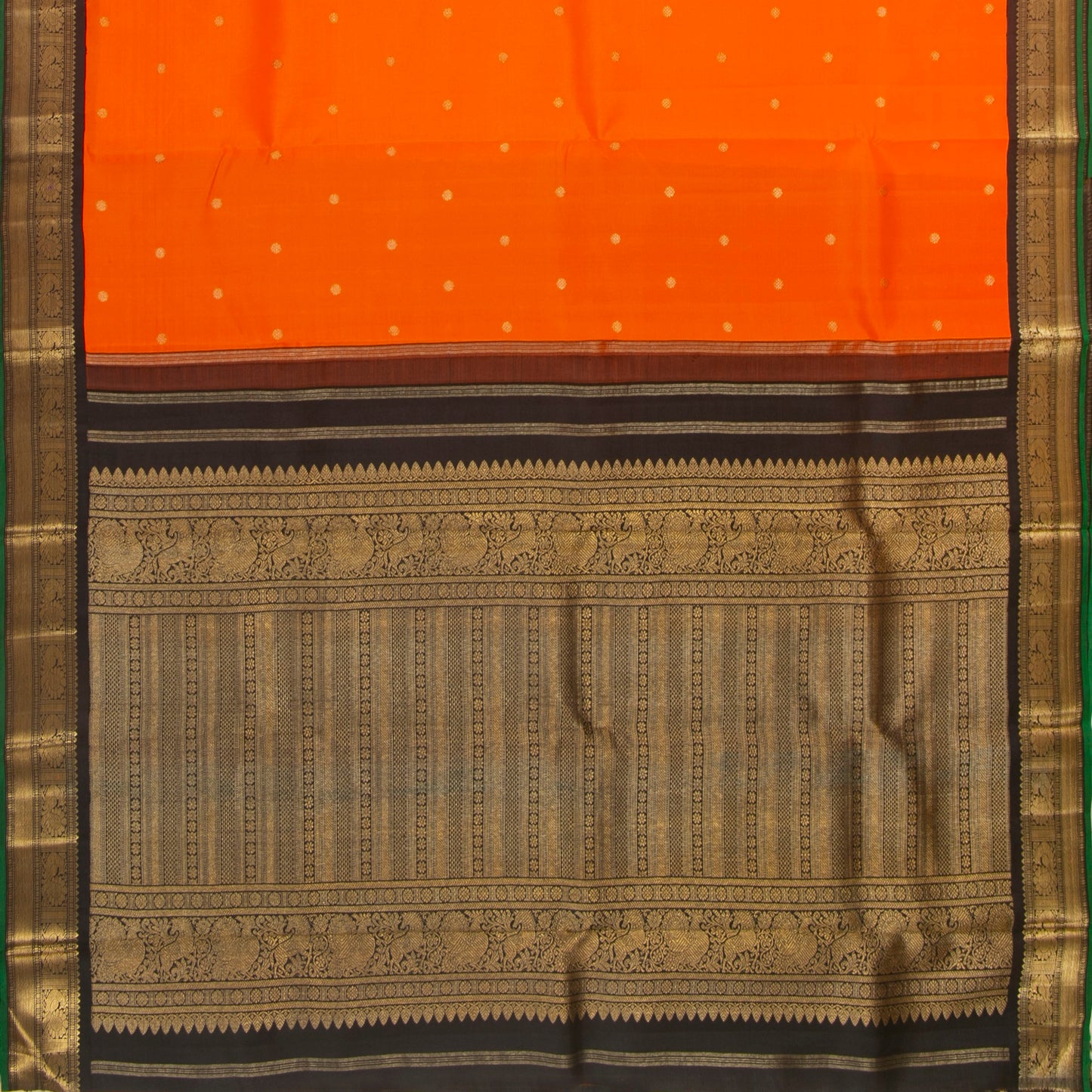 Orange And Black Kanchipuram Silk Saree For Wedding Wear PV NYC 1363