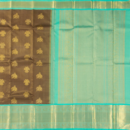 Brown And Sea Green Kanchipuram Silk Saree For Wedding Wear PV NYC 1379