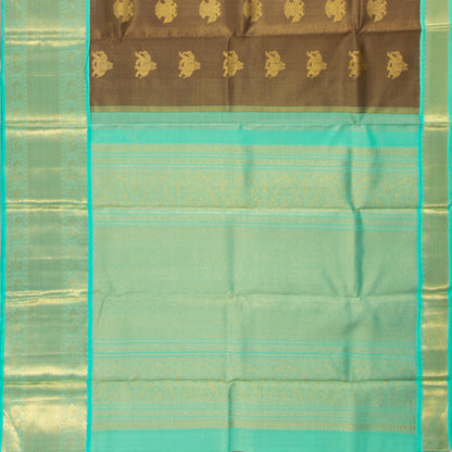 Brown And Sea Green Kanchipuram Silk Saree For Wedding Wear PV NYC 1379