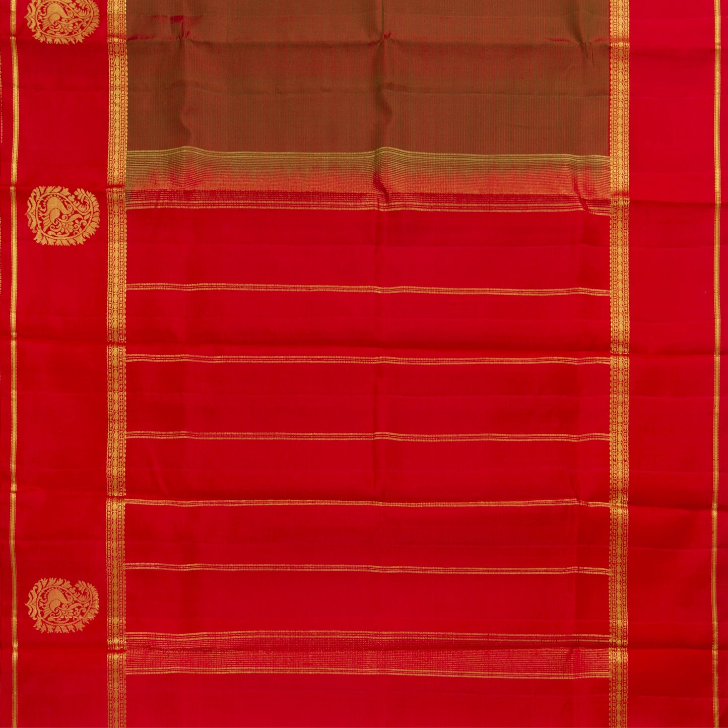 Manthulir Green And Red Kanchipuram Silk Saree For Festive Wear PV NYC 1432