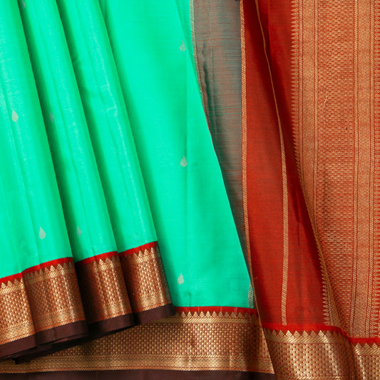 Seafoam Green And Maroon Kanchipuram Silk Saree For Festive Wear PV MEN 182