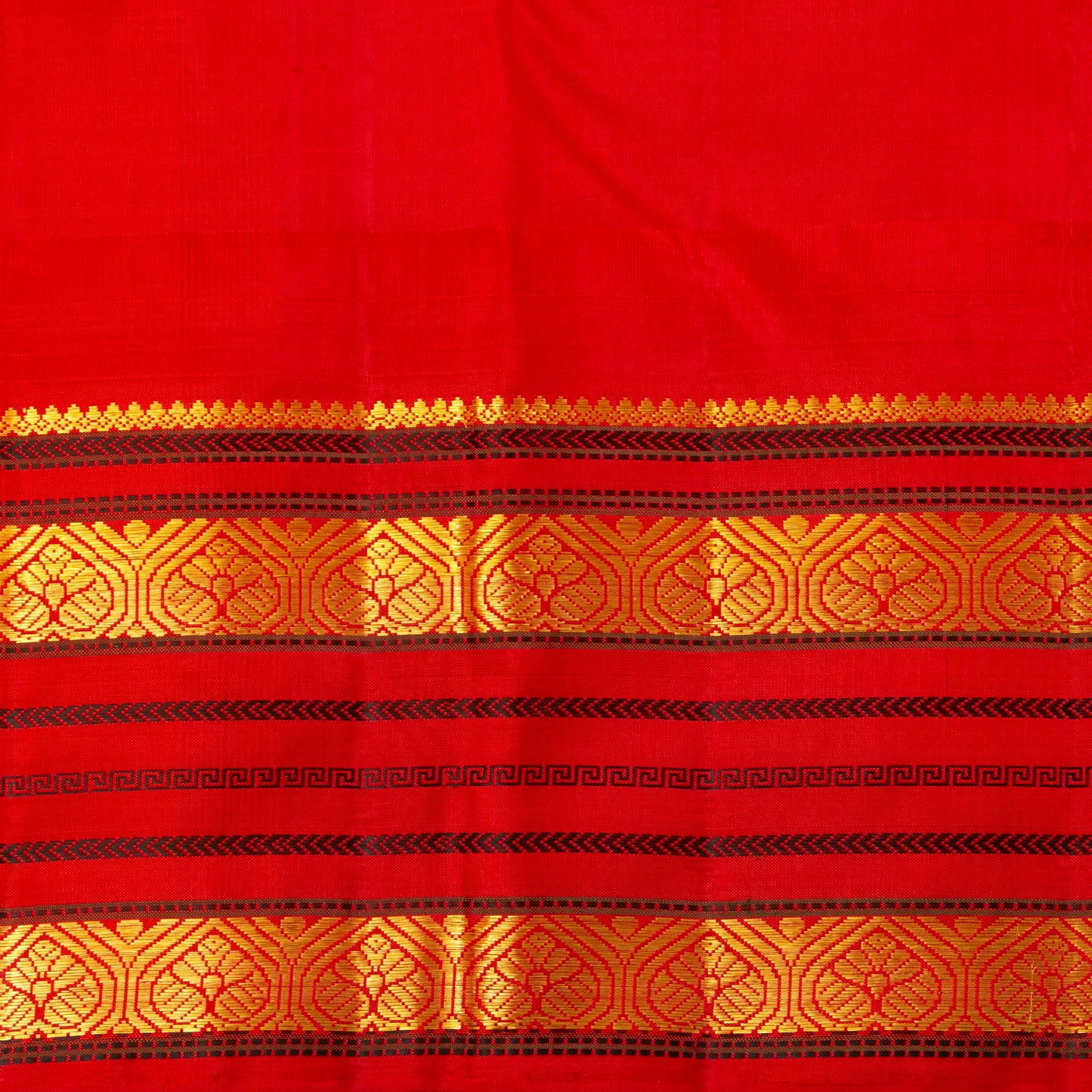 Off White, Red And Black Kanchipuram Silk Saree Ganga Jamuna Border For Festive Wear PV NYC 1412