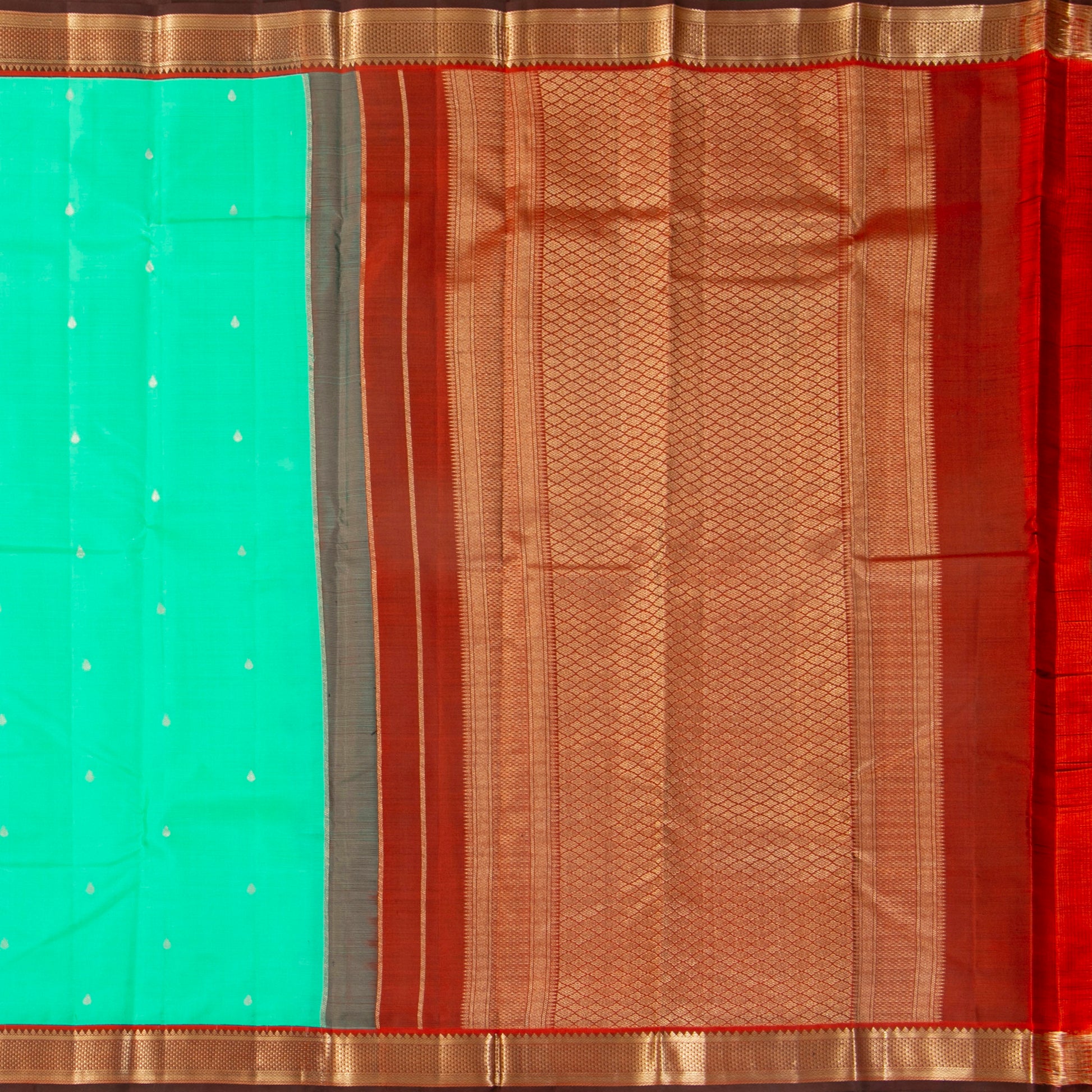 Seafoam Green And Maroon Kanchipuram Silk Saree For Festive Wear PV MEN 182 - - Panjavarnam PV MEN 182