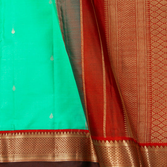 Seafoam Green And Maroon Kanchipuram Silk Saree For Festive Wear PV MEN 182