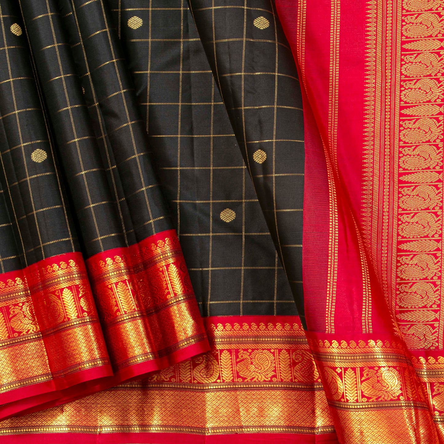 Black And Red Kanchipuram Silk Saree For Office Wear PV MEN 186 - Silk Sari - Panjavarnam PV MEN 186