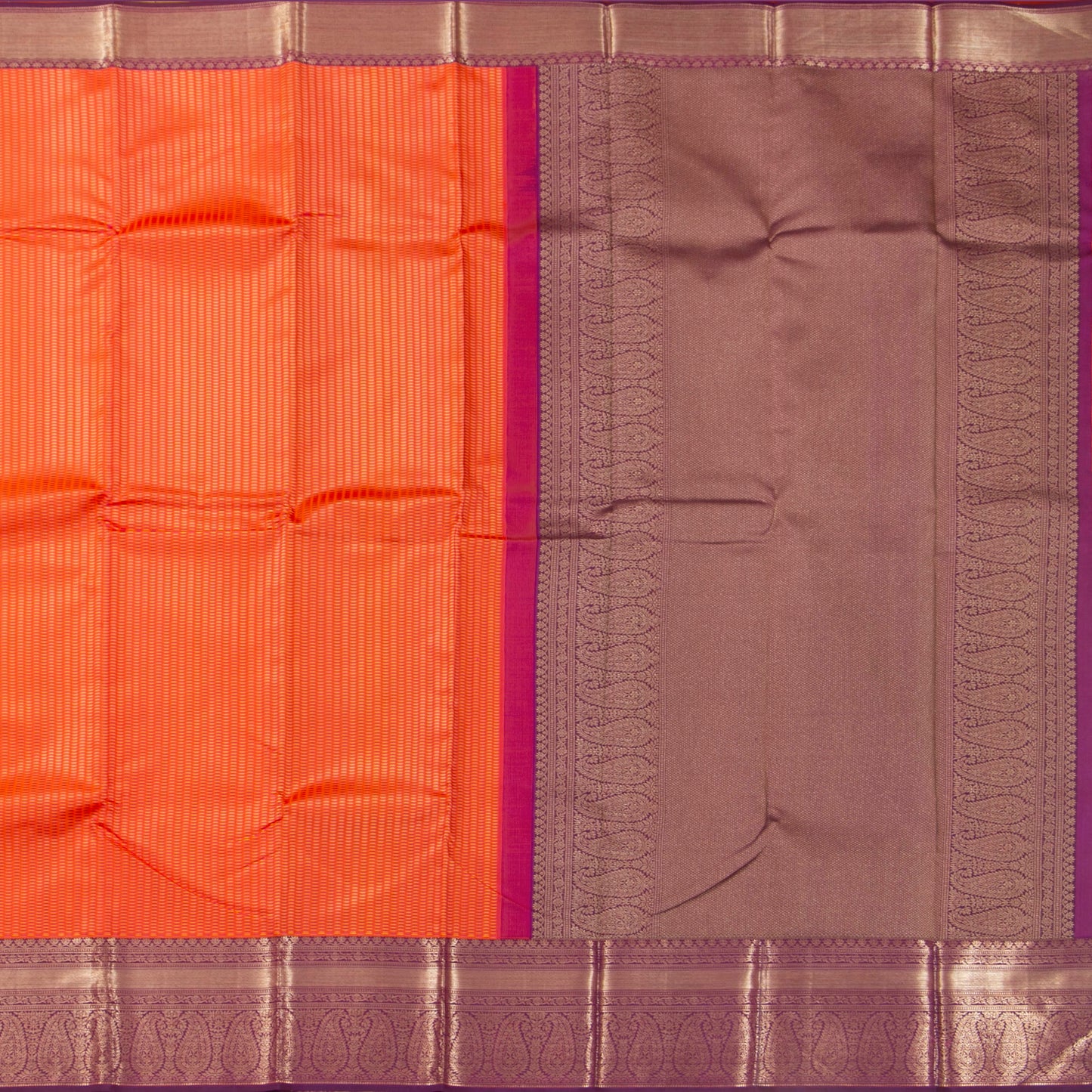 Orange And Purple Kanchipuram Silk Saree For Festive Wear PV NYC 1310