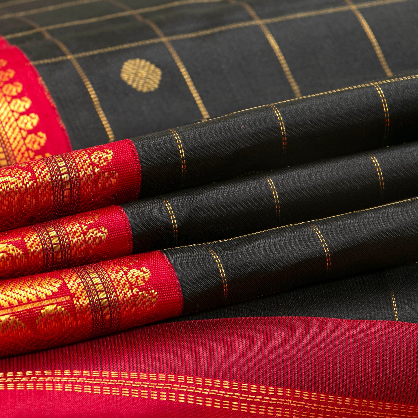 Black And Red Kanchipuram Silk Saree For Office Wear PV MEN 186 - Silk Sari - Panjavarnam PV MEN 186