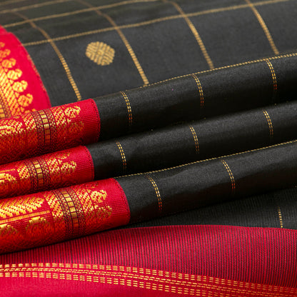 Black And Red Kanchipuram Silk Saree For Office Wear PV MEN 186 - Silk Sari - Panjavarnam PV MEN 186