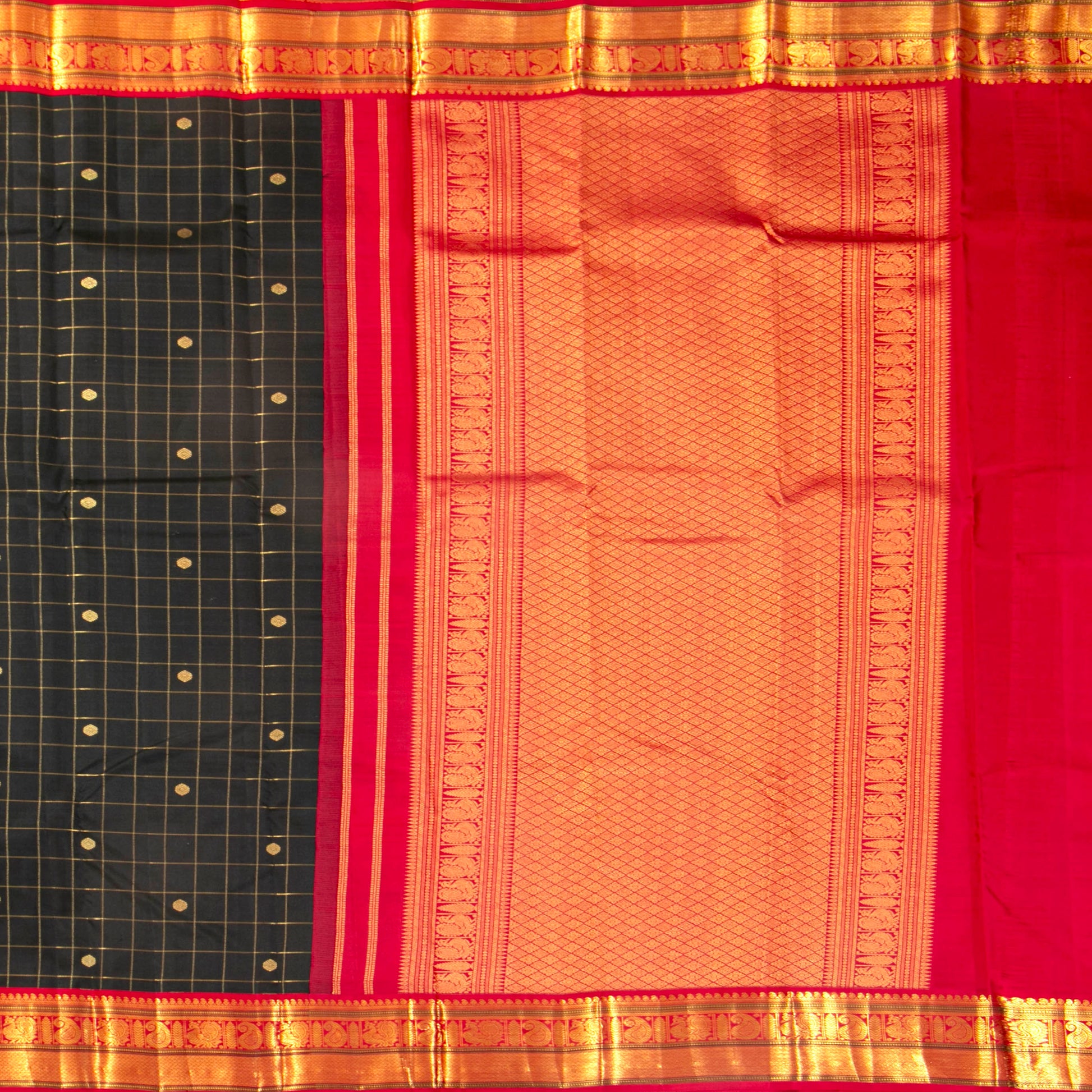 Black And Red Kanchipuram Silk Saree For Office Wear PV MEN 186 - Silk Sari - Panjavarnam PV MEN 186