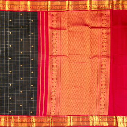 Black And Red Kanchipuram Silk Saree For Office Wear PV MEN 186 - Silk Sari - Panjavarnam PV MEN 186