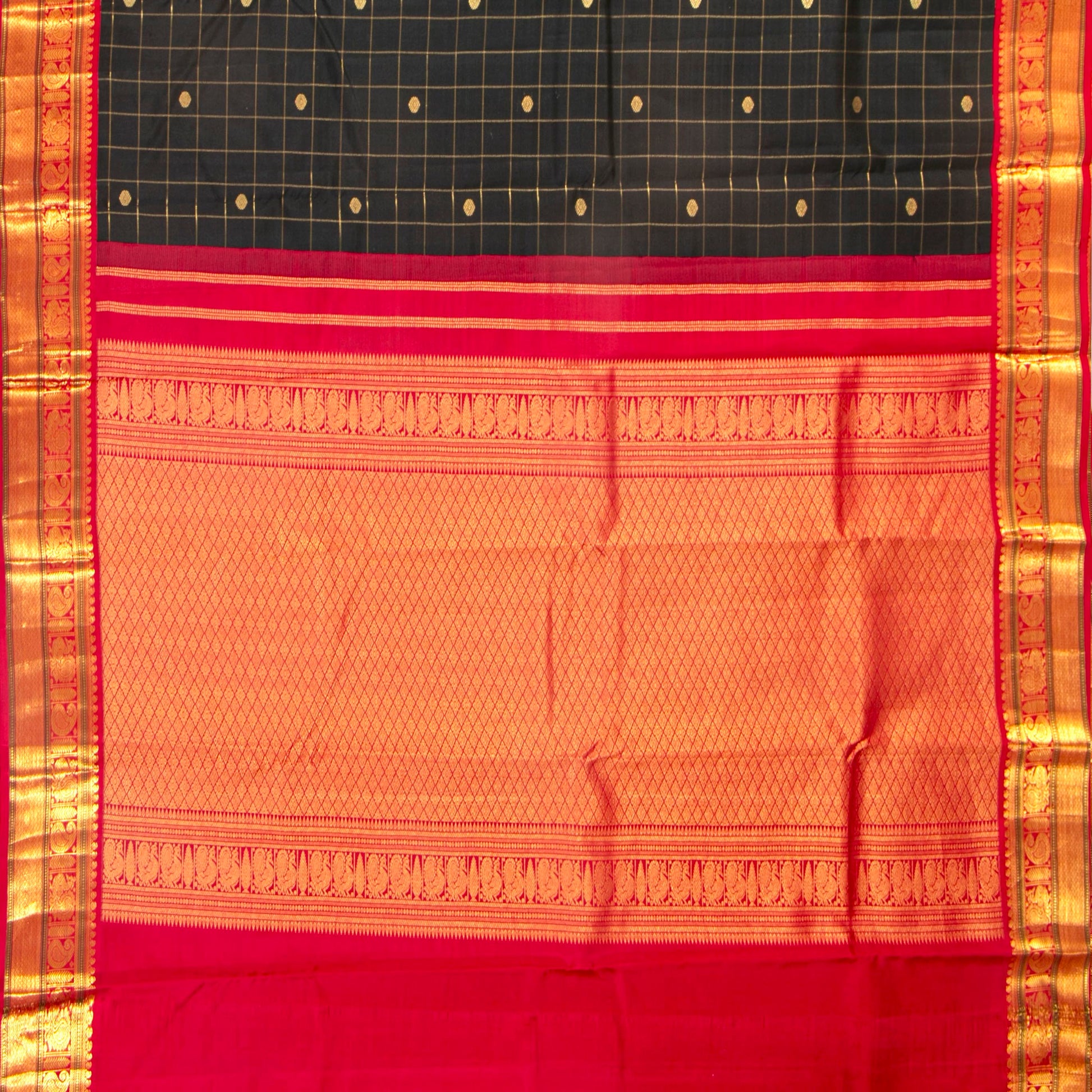 Black And Red Kanchipuram Silk Saree For Office Wear PV MEN 186 - Silk Sari - Panjavarnam PV MEN 186