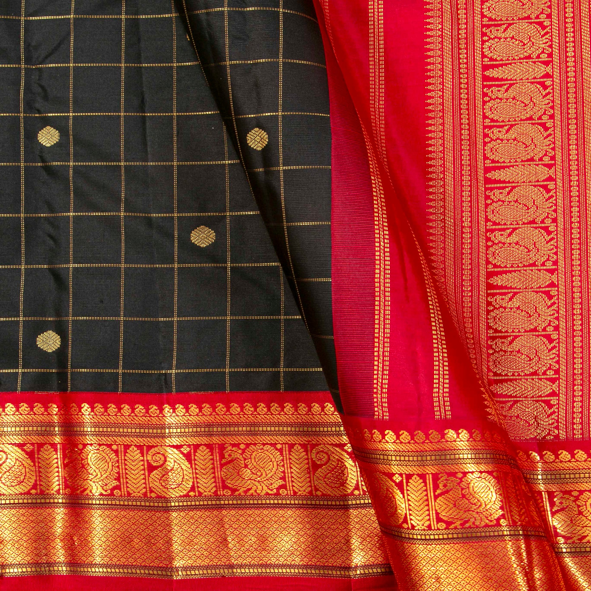 Black And Red Kanchipuram Silk Saree For Office Wear PV MEN 186 - Silk Sari - Panjavarnam PV MEN 186