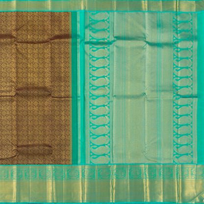 Brown And Sea Green Kanchipuram Silk Saree For Wedding Wear PV NYC 1366