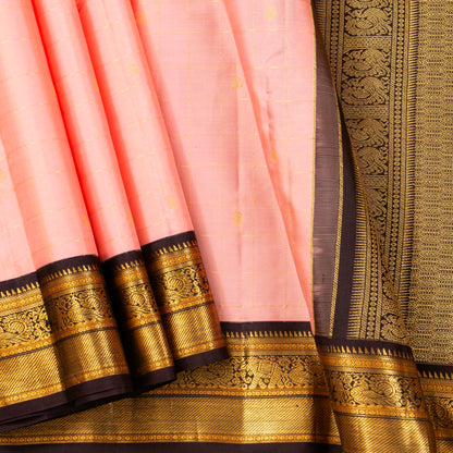 Pastel Pink And Coffee Brown Kanchipuram Silk Saree For Festive Wear PV MEN 184 - - Panjavarnam PV MEN 184