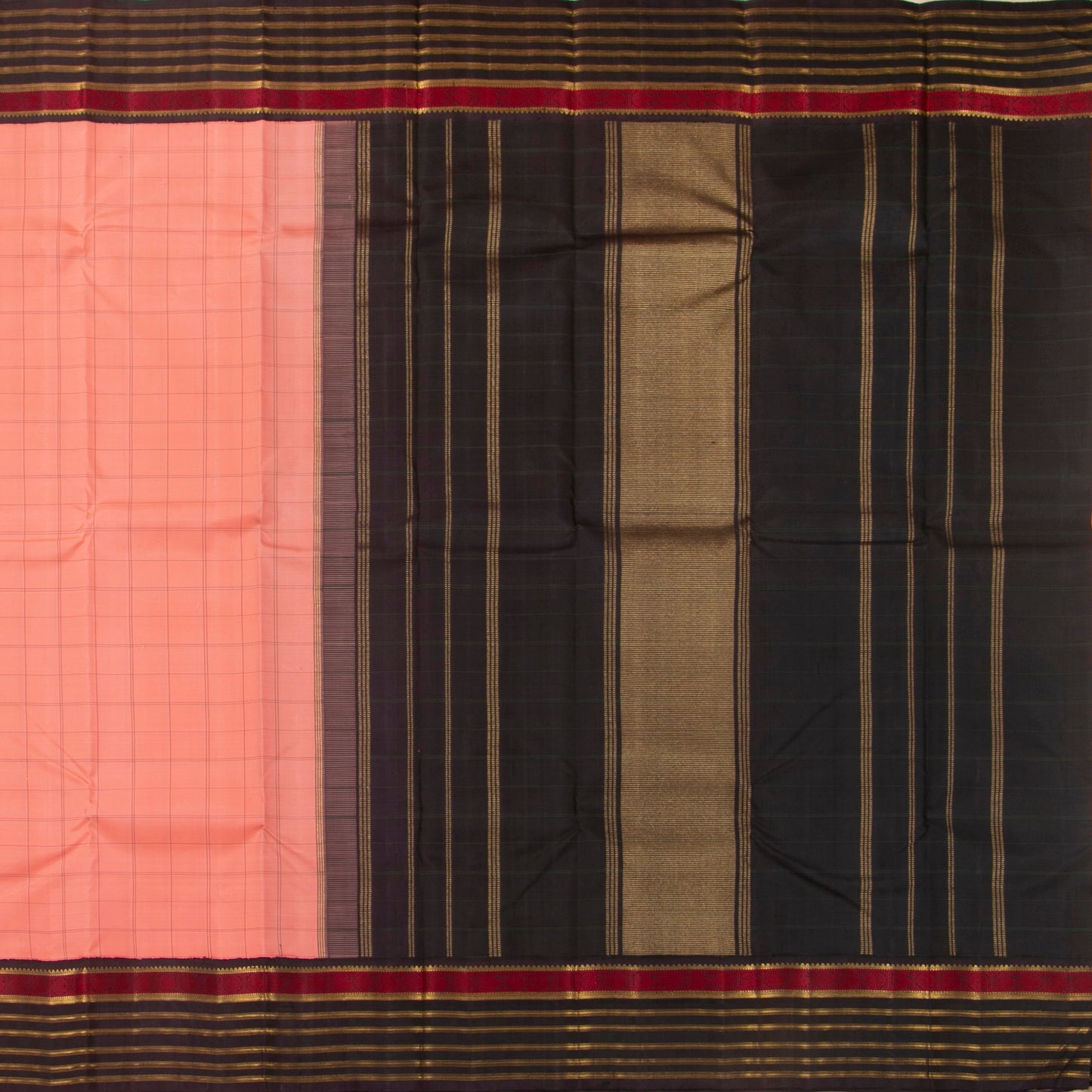 Peach And Black Kanchipuram Silk Saree For Festive Wear PV NYC 1333