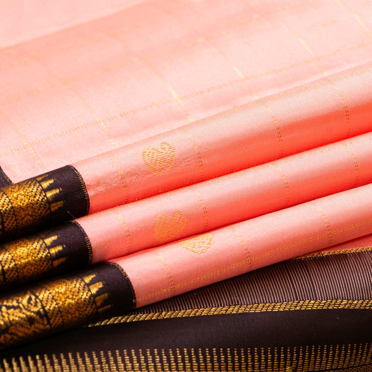 Pastel Pink And Coffee Brown Kanchipuram Silk Saree For Festive Wear PV MEN 184 - - Panjavarnam PV MEN 184