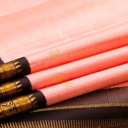 Pastel Pink And Coffee Brown Kanchipuram Silk Saree For Festive Wear PV MEN 184 - - Panjavarnam PV MEN 184