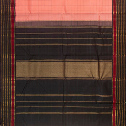 Peach And Black Kanchipuram Silk Saree For Festive Wear PV NYC 1333