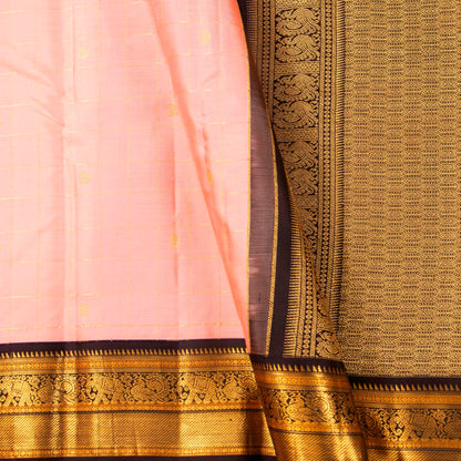 Pastel Pink And Coffee Brown Kanchipuram Silk Saree For Festive Wear PV MEN 184 - - Panjavarnam PV MEN 184