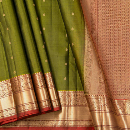 Green And Rust Kanchipuram Silk Saree For Festive Wear PV MEN 203