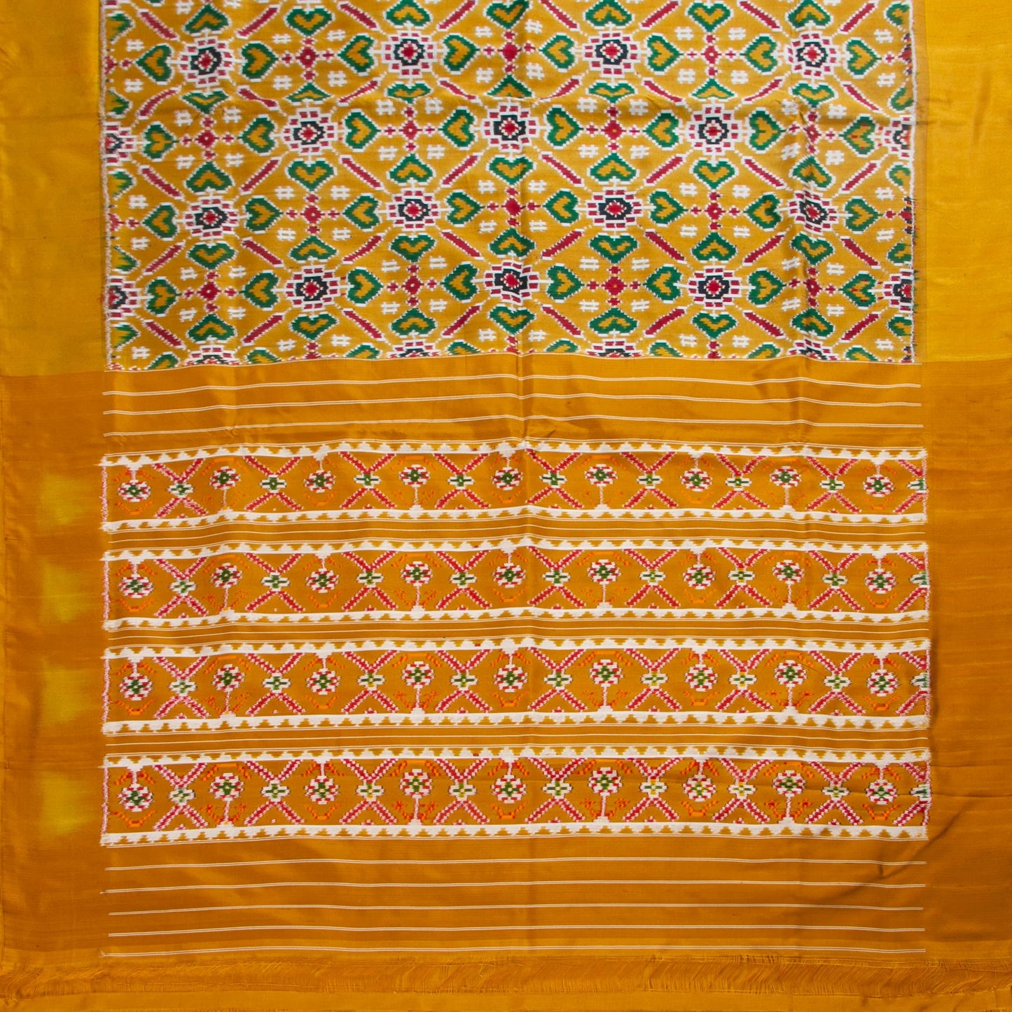 Mustard And Yellow Double Ikkat Pochampally Silk Saree For Festive Wear PIK 384