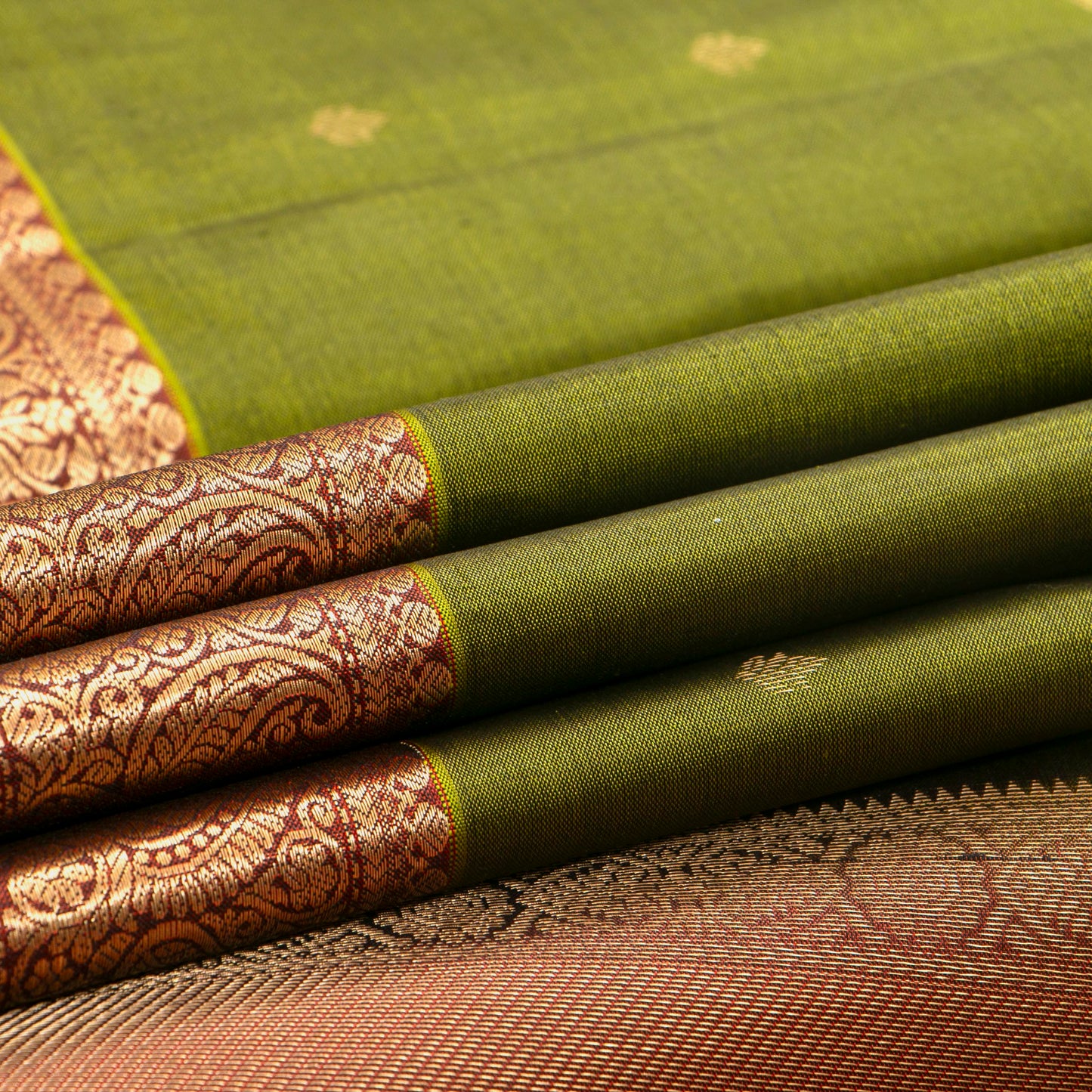 Green And Rust Kanchipuram Silk Saree For Festive Wear PV MEN 203