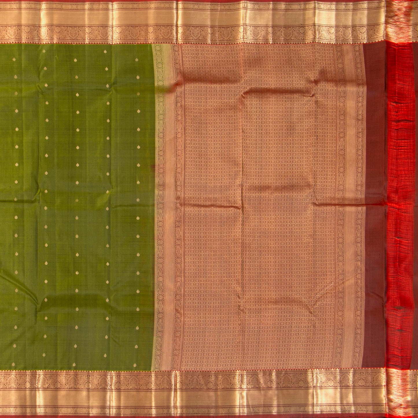 Green And Rust Kanchipuram Silk Saree For Festive Wear PV MEN 203